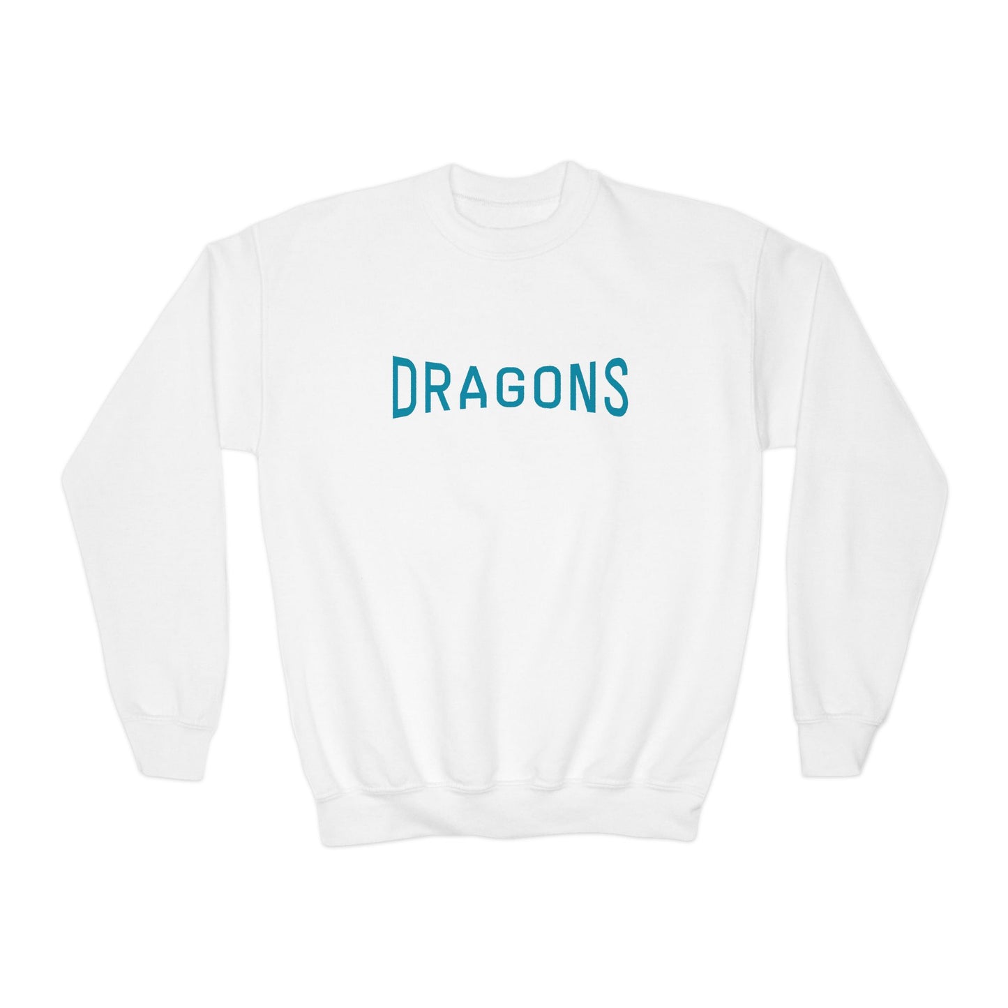“Dragons” Blue Text Front + Fiery Dragon Back — Youth Sweatshirt