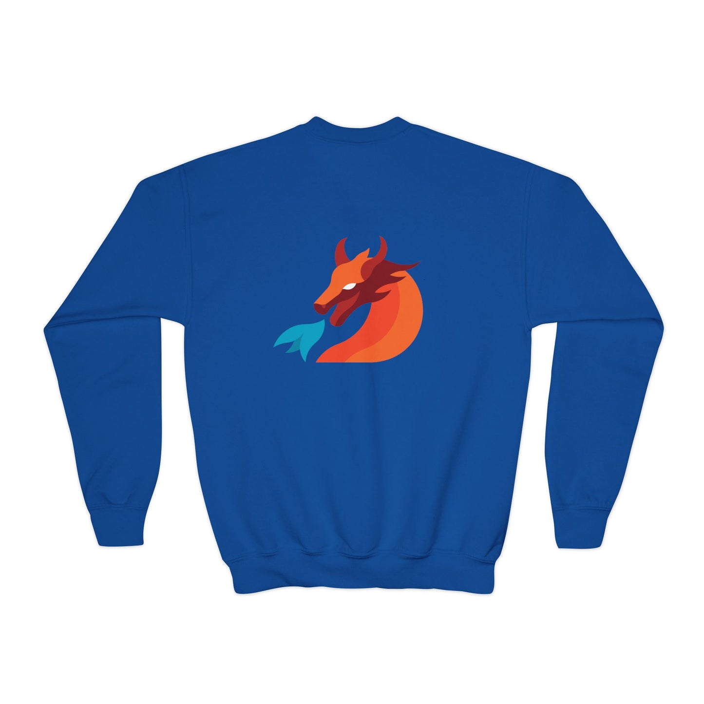 “Dragons” Blue Text Front + Fiery Dragon Back — Youth Sweatshirt