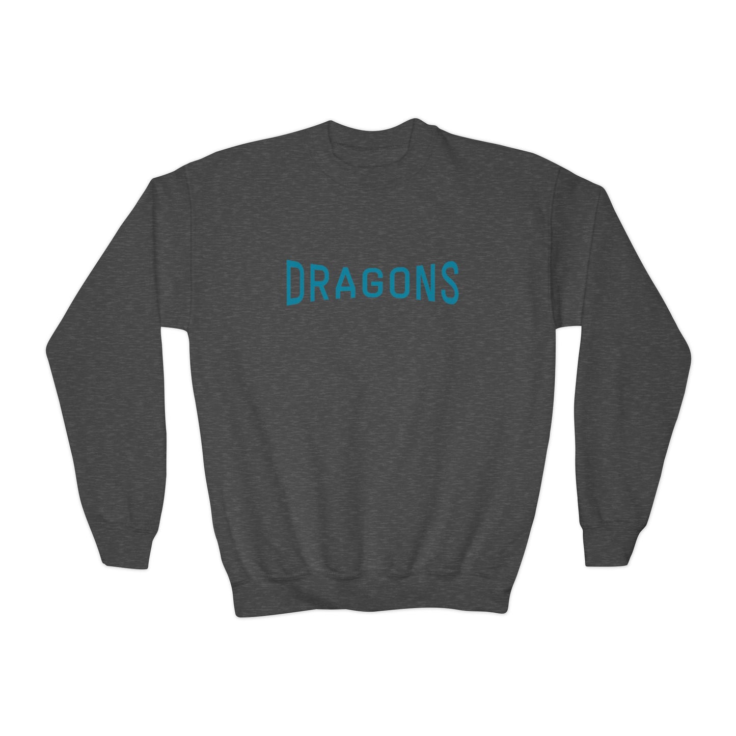“Dragons” Blue Text Front + Fiery Dragon Back — Youth Sweatshirt