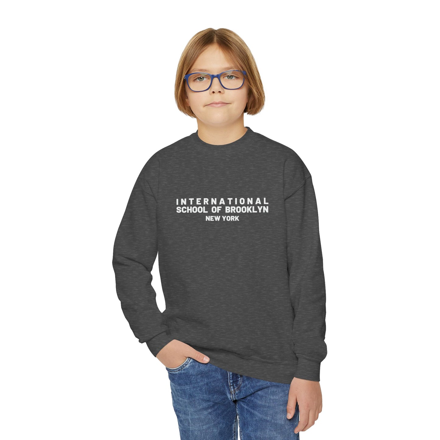 'International School of Brooklyn, New York' Logo — Youth Crewneck Sweatshirt
