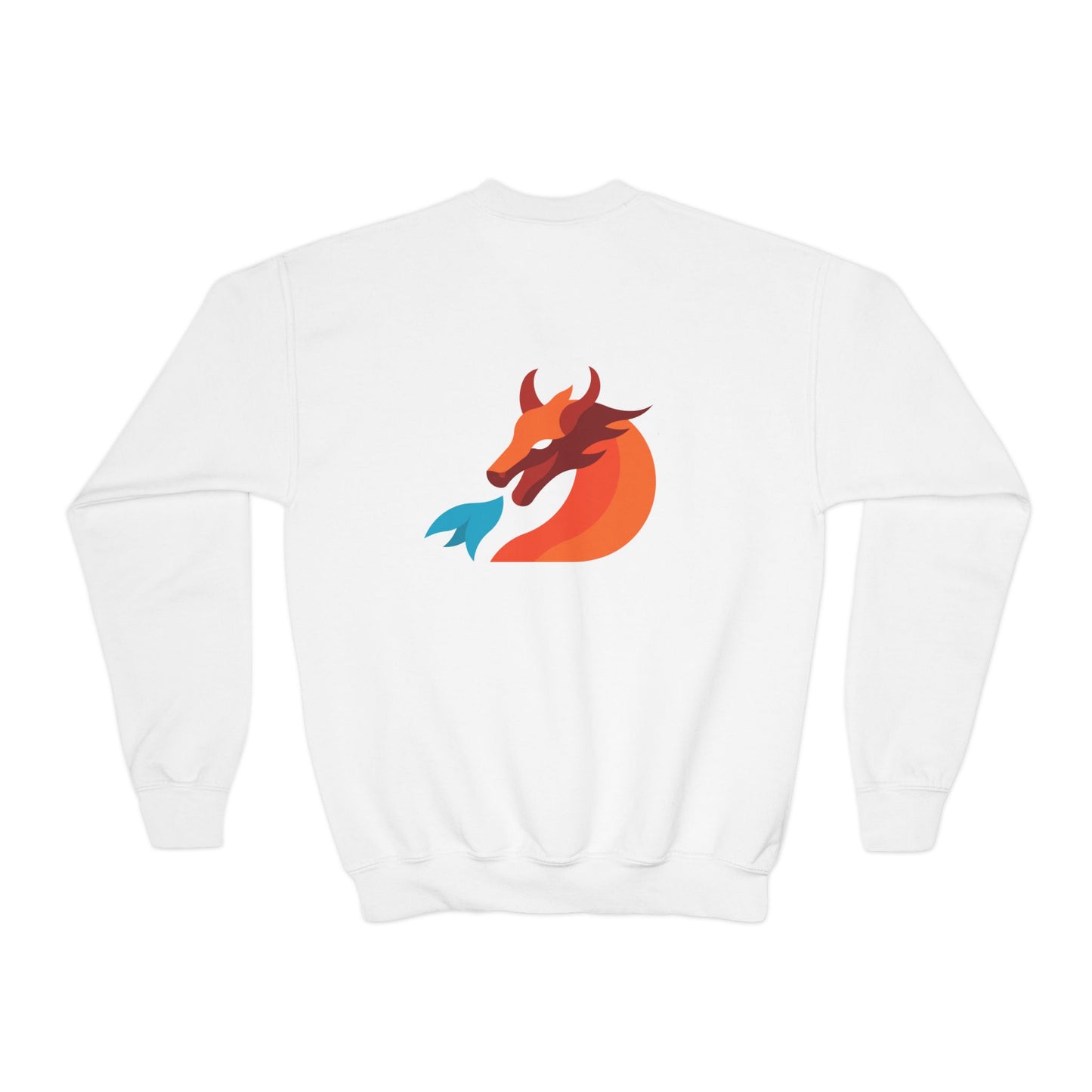 “Dragons” Blue Text Front + Fiery Dragon Back — Youth Sweatshirt