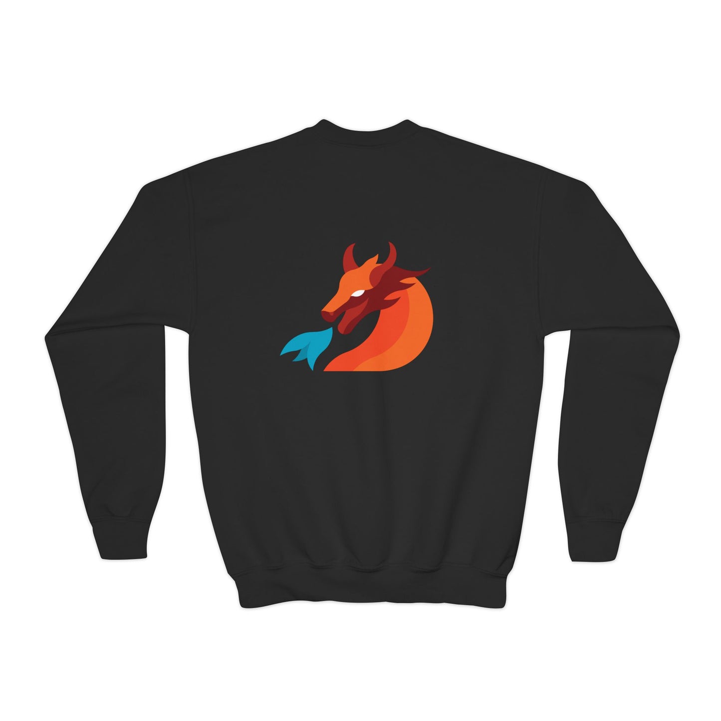 “Dragons” Blue Text Front + Fiery Dragon Back — Youth Sweatshirt