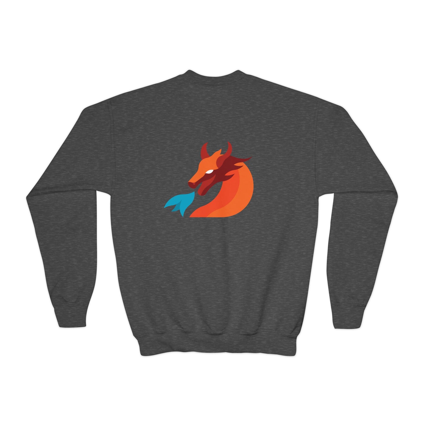 “Dragons” Blue Text Front + Fiery Dragon Back — Youth Sweatshirt