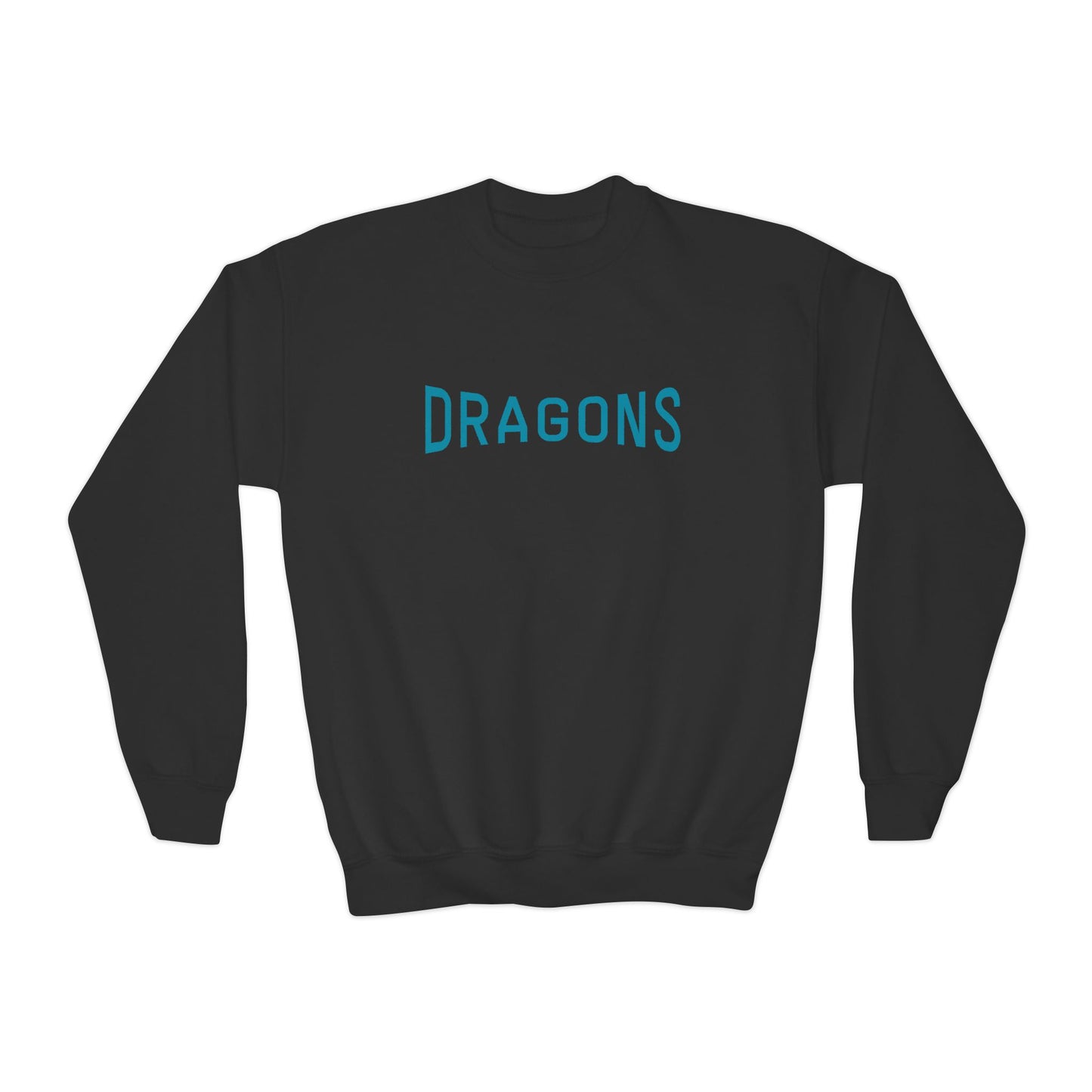 “Dragons” Blue Text Front + Fiery Dragon Back — Youth Sweatshirt